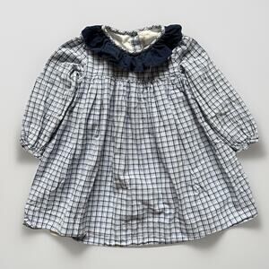 Cecil and Lou Plaid Ruffle Collared Dress Girl Sz 3T Blue‎ Check Peasant Country